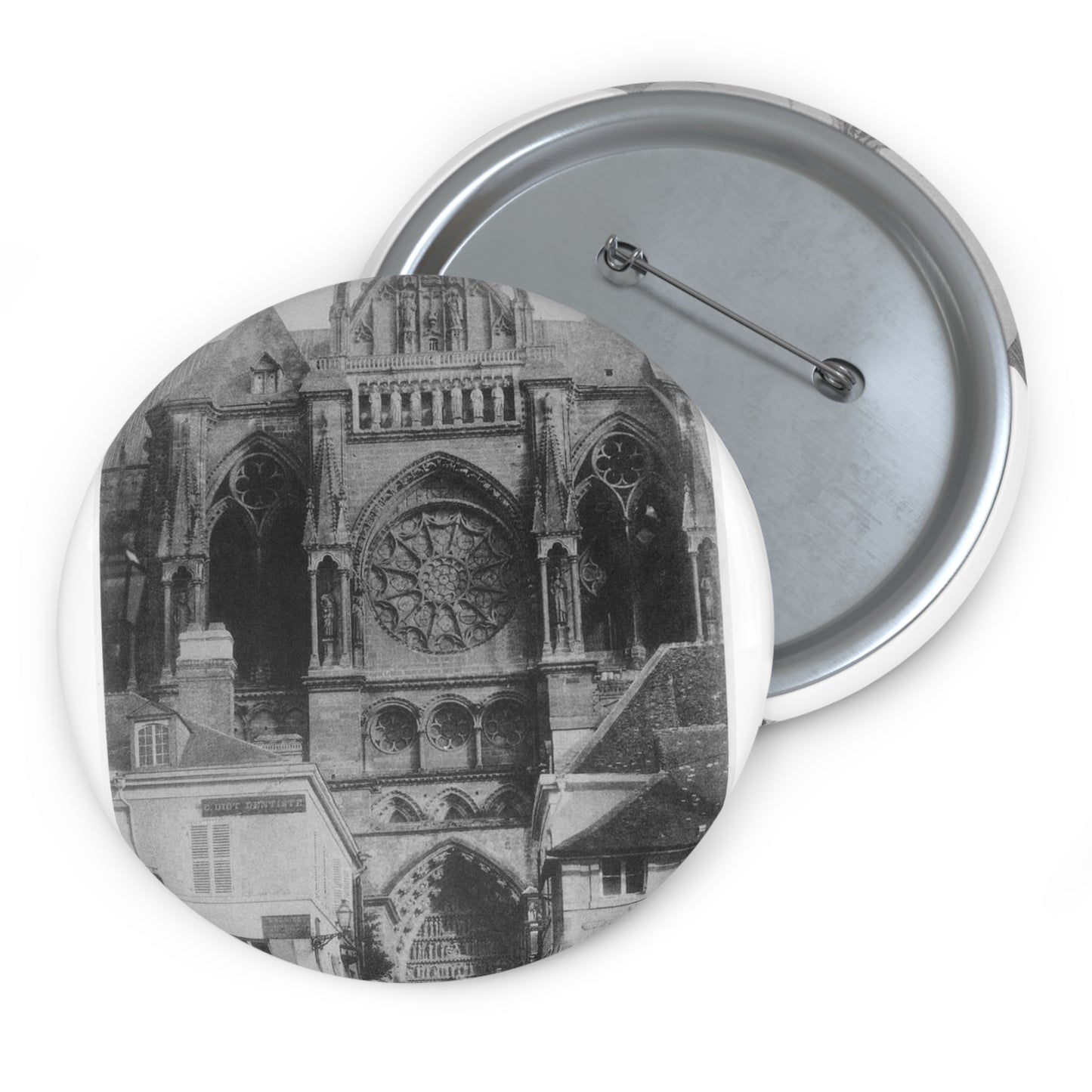 Le Secq Reims Cathedral north nave facade Pin Buttons with Crisp Design