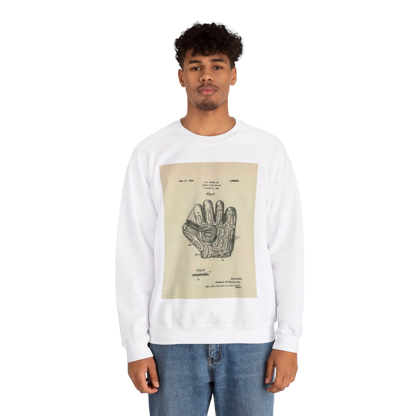 Patent Case File No. 1,496,824, Baseball Gloves and Mitts, Inventor Robert F. Nixon, Jr. - DPLA - c877ba1bb6a83b8db9b12cd02a036de7 (page 12) White Heavy Blend Adult Crew Neck SweatShirt