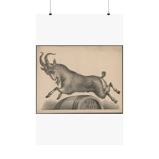 Bock Bier goat jumping over barrel marked with title High Quality Matte Wall Art Poster for Home, Office, Classroom