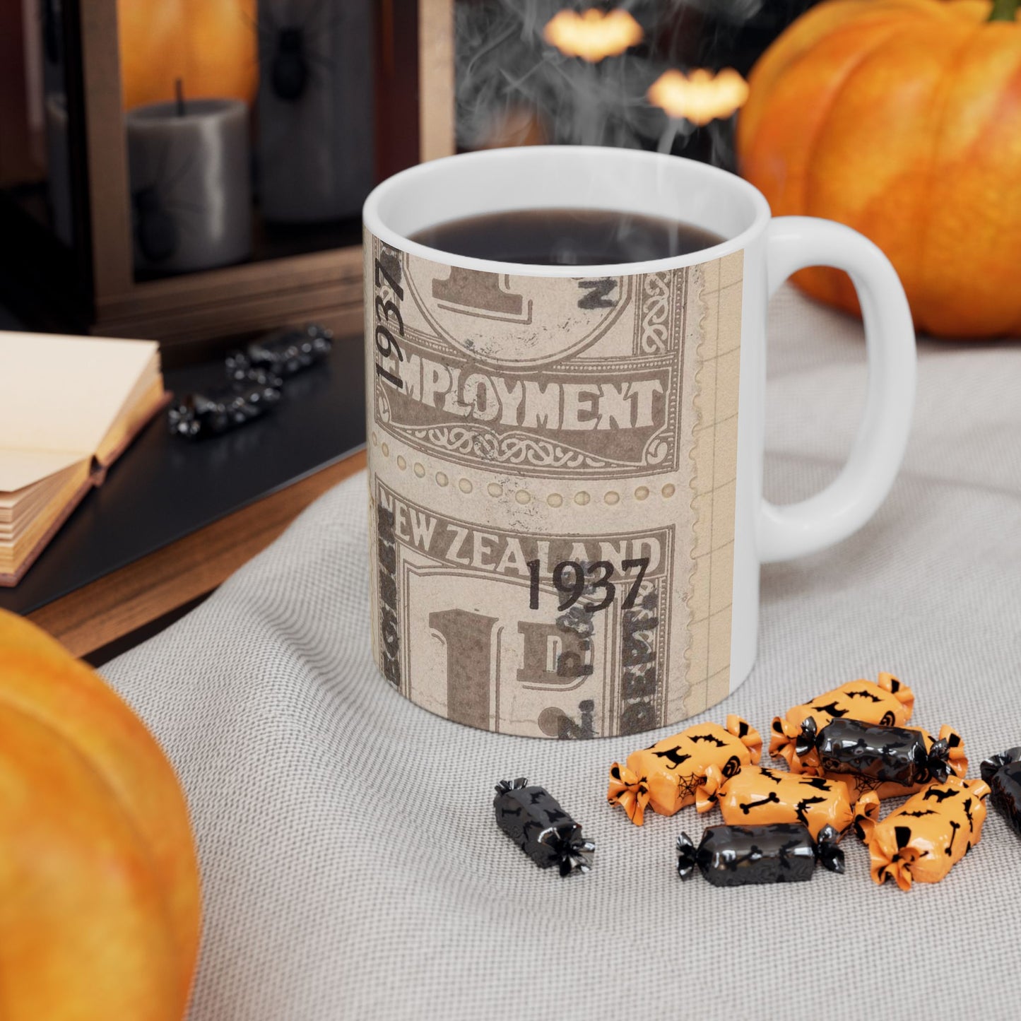 Block of one penny Unemployment Relief stamps overprinted '1937' and 'Specimen' Beautiful Novelty Ceramic Coffee Mug 11oz