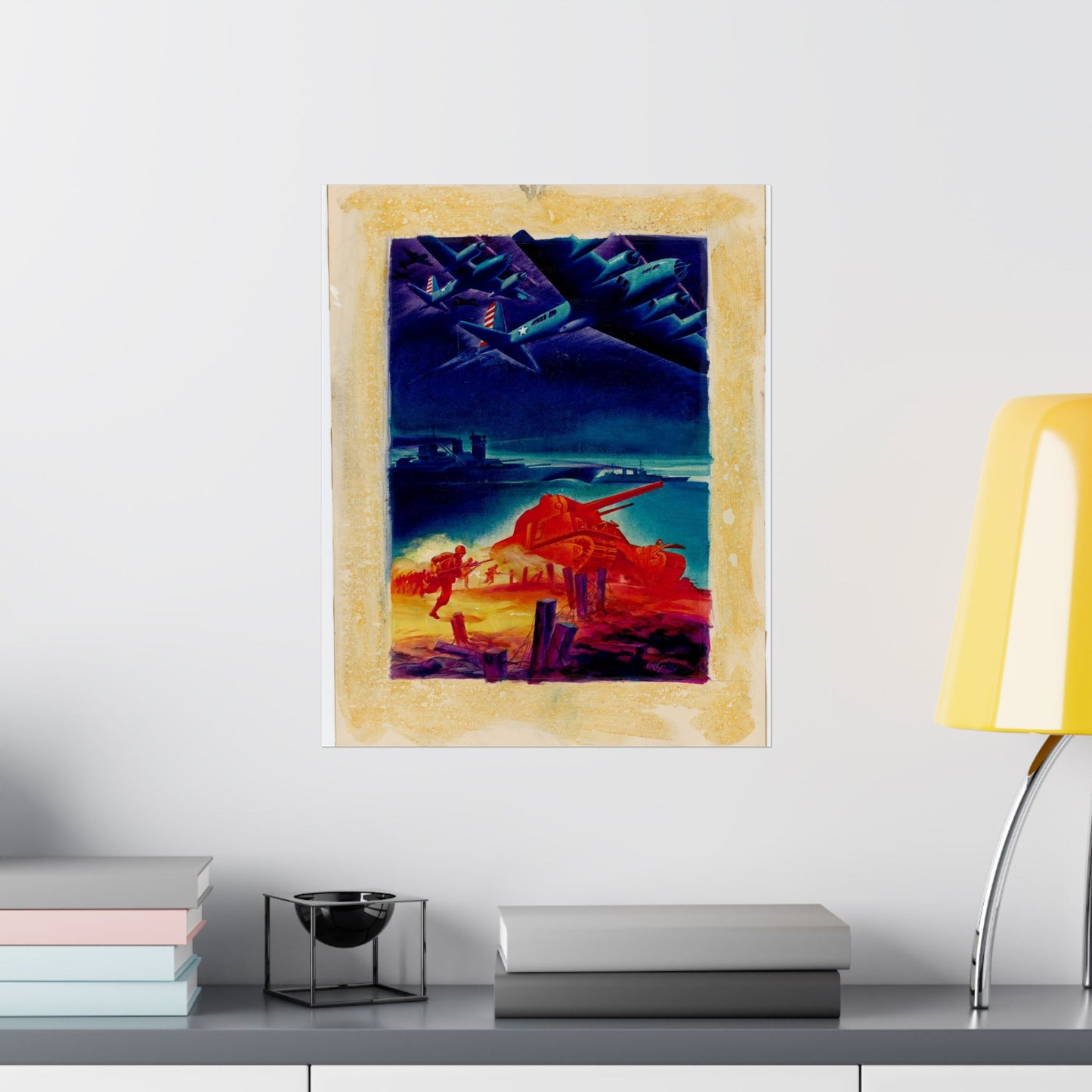 [Infantry, tanks, ships, airplanes attacking] [R.G.] High Quality Matte Wall Art Poster for Home, Office, Classroom