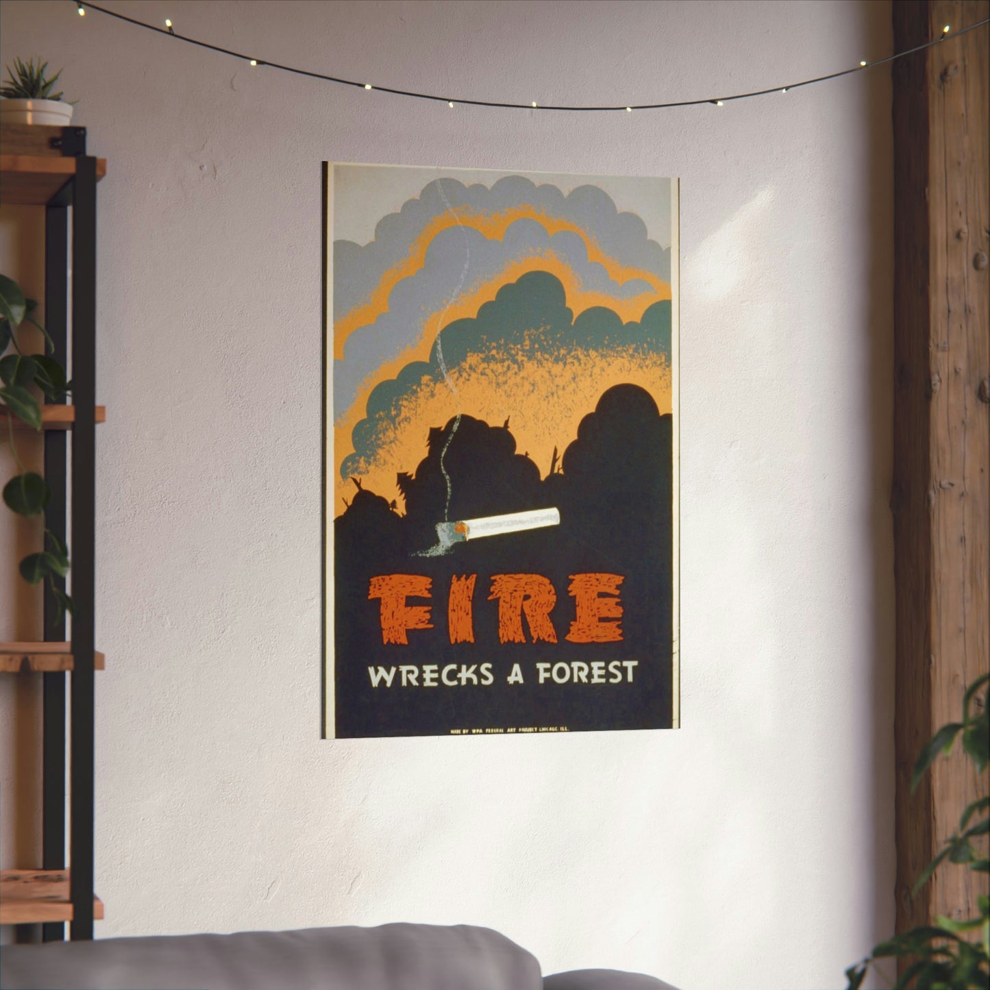 Fire wrecks a forest, Art Deco Poster High Quality Matte Wall Art Poster for Home, Office, Classroom