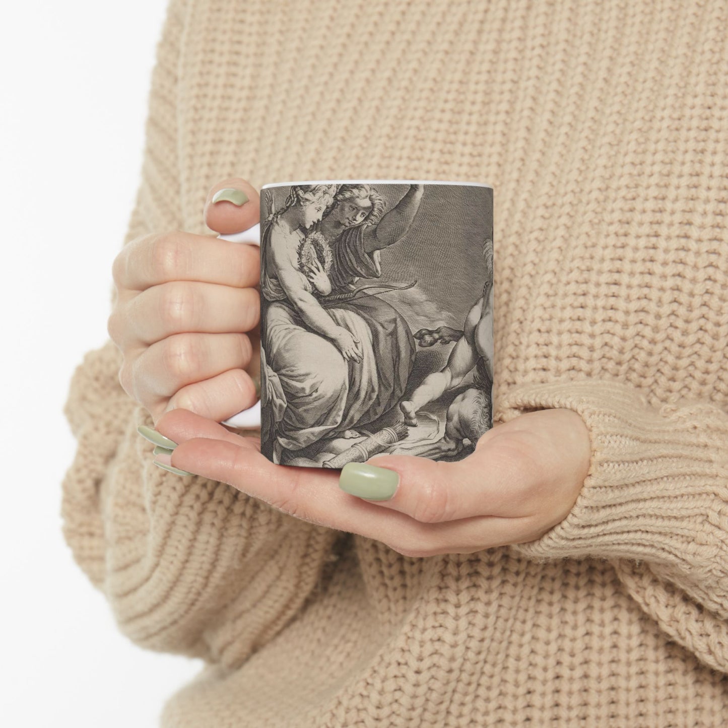 Cupid wrestling with Pan, amongst the clouds, with two allegorical women seated at left Beautiful Novelty Ceramic Coffee Mug 11oz