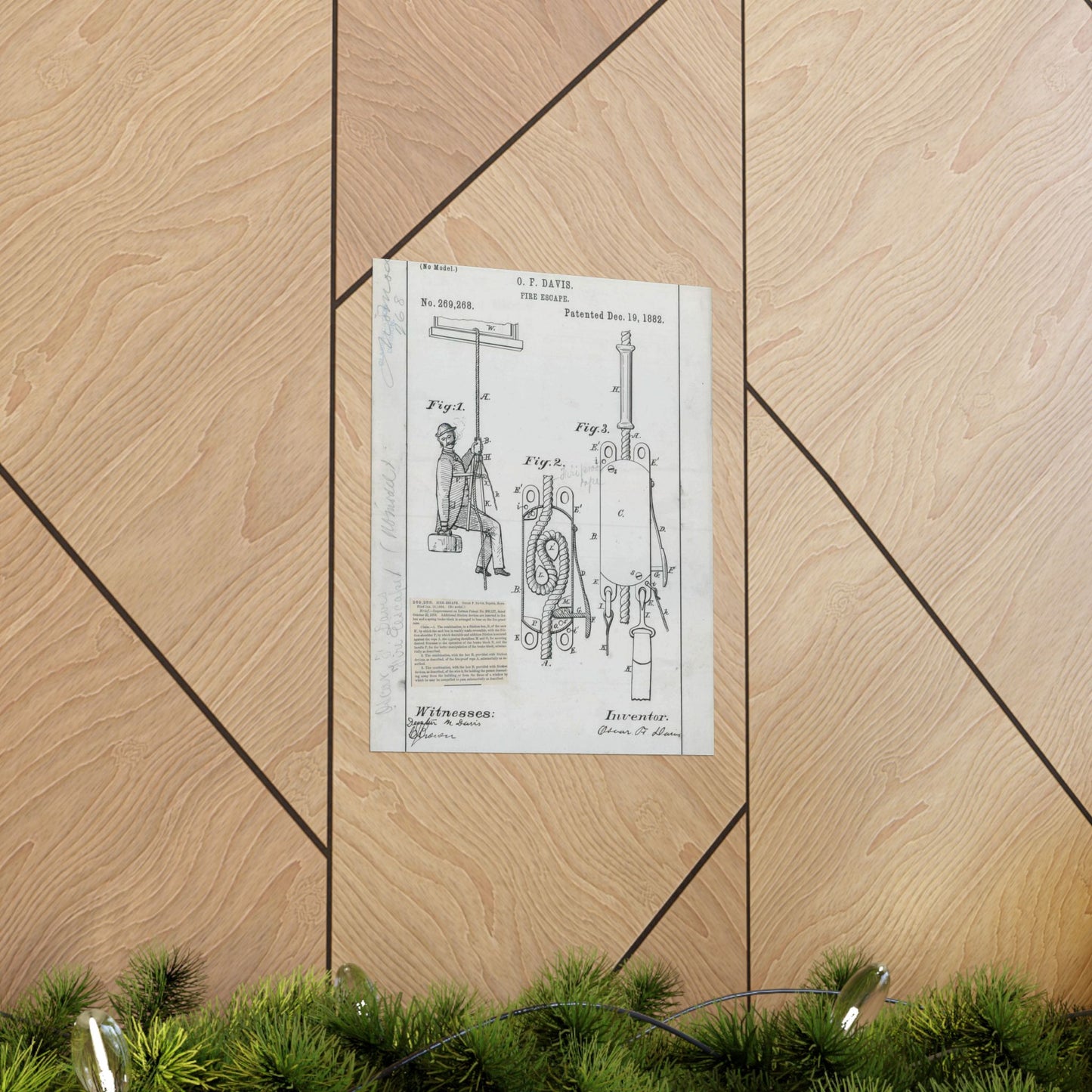 Patent Drawing of Engine - for O. F. Davis' Fire Escape Public domain  image High Quality Matte Wall Art Poster for Home, Office, Classroom