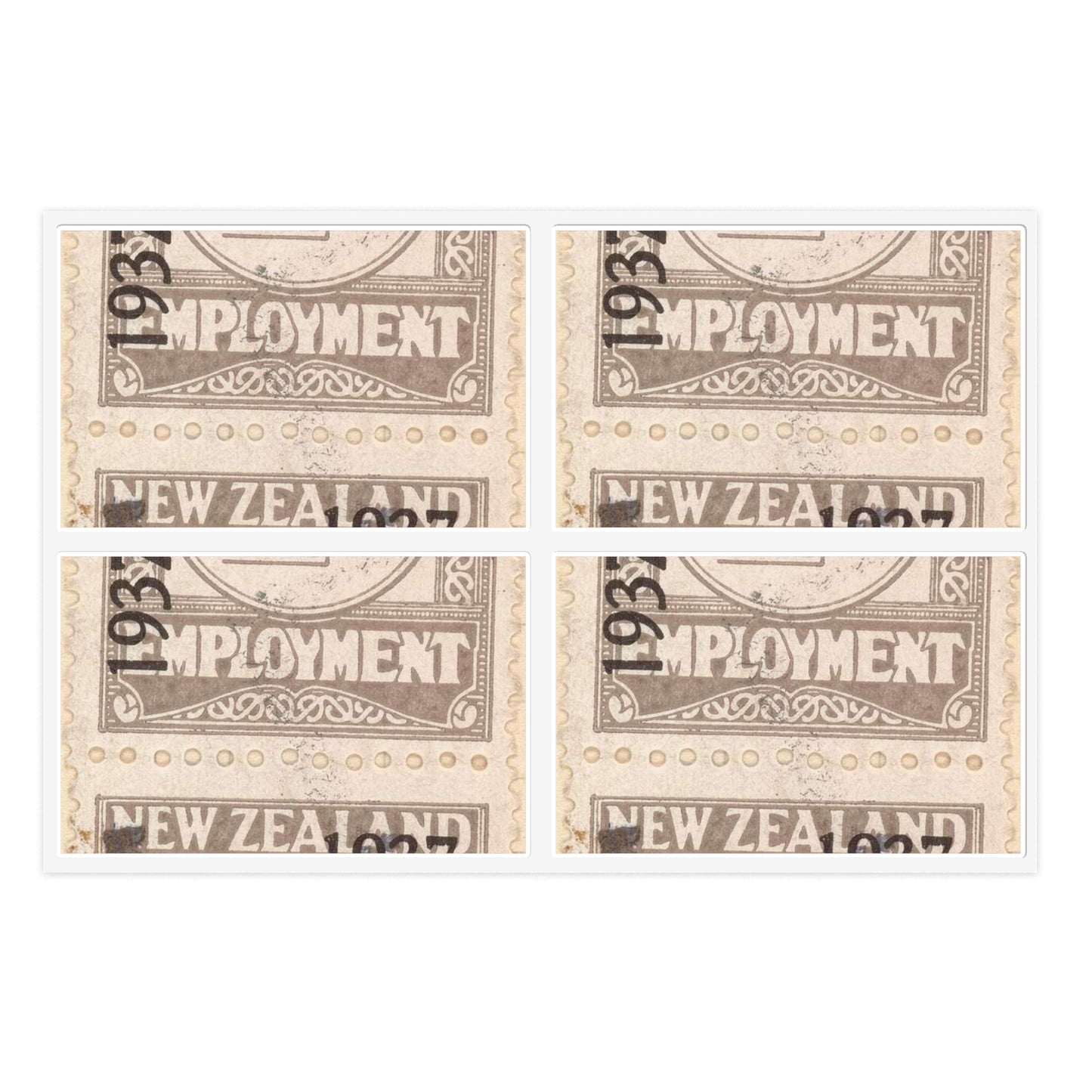 Block of one penny Unemployment Relief stamps overprinted '1937' and 'Specimen' Laminated UV Protective Vinyl Stickers