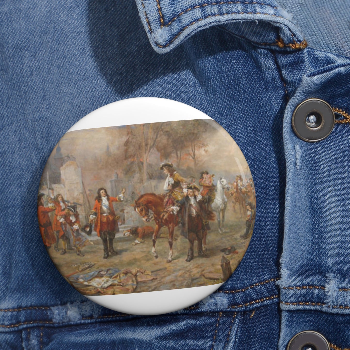 The Duke of Marlborough greeting Prince Eugene of Savoy after their victory at Blenheim Pin Buttons with Crisp Design