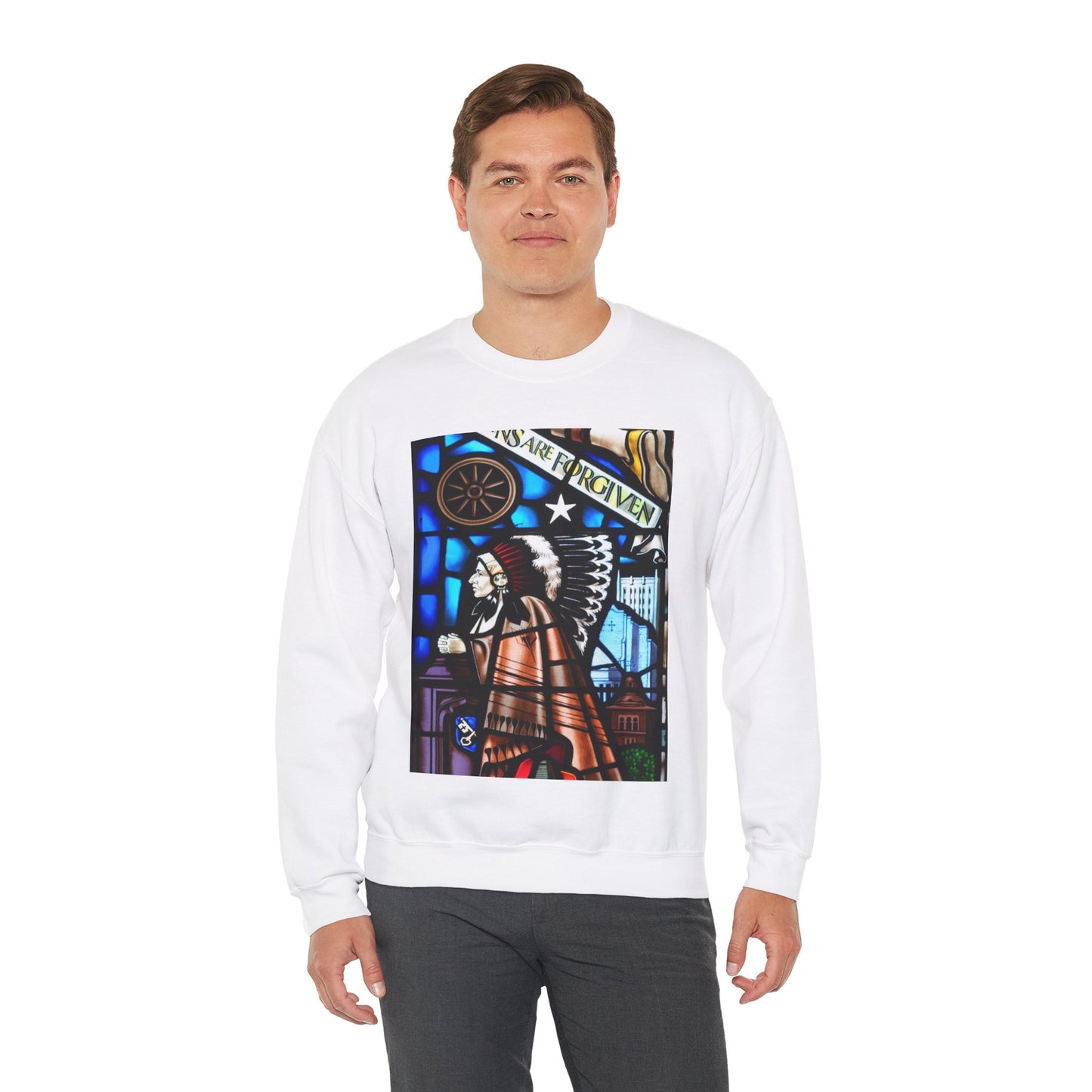 Stained glass window, Boston Avenue United Methodist Church, Tulsa, Oklahoma White Heavy Blend Adult Crew Neck SweatShirt