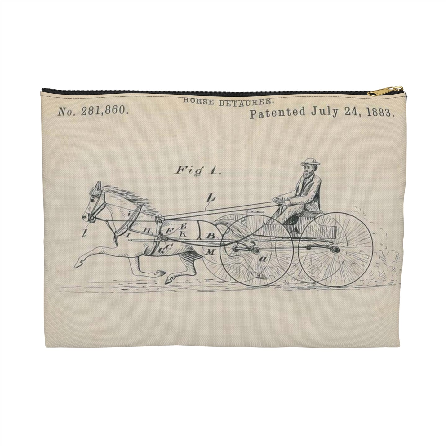 Patent drawing - for O. T. Jones' Horse Detacher Public domain  image Large Organizer Pouch with Black Zipper