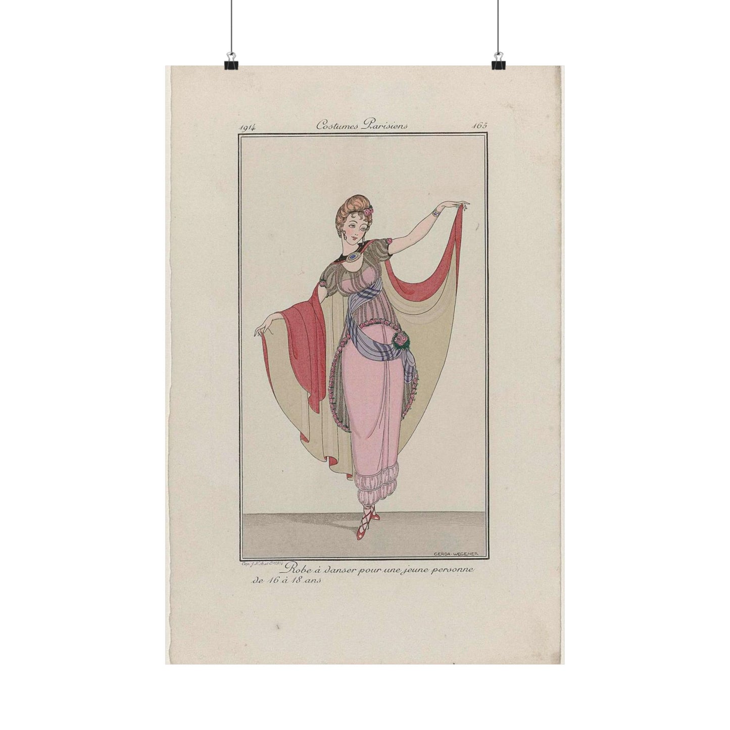 Journal des Dames et des Modes, Costumes Parisiens, 1914, No. 165 : Robe à danser (...) High Quality Matte Wall Art Poster for Home, Office, Classroom