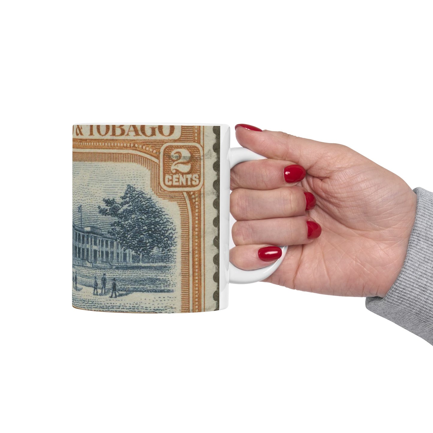 Frimärke ur Gösta Bodmans filatelistiska motivsamling, påbörjad 1950.Frimärke från Trindidad 1938. Motiv av tropisk agrikulturhögskola. Beautiful Novelty Ceramic Coffee Mug 11oz