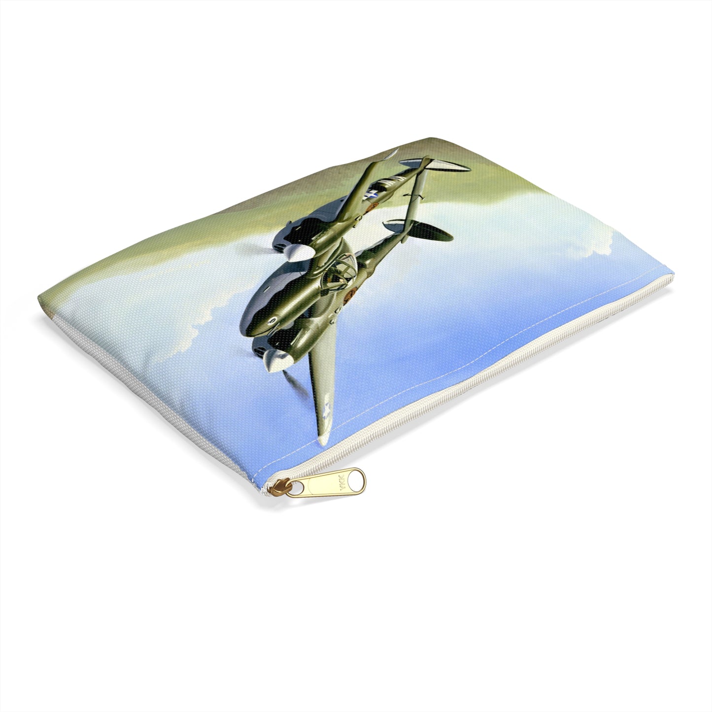 Artwork: "P-38 Lightning Artist: Dick Kramer (US Air Force Art Collection) Large Organizer Pouch with Black Zipper