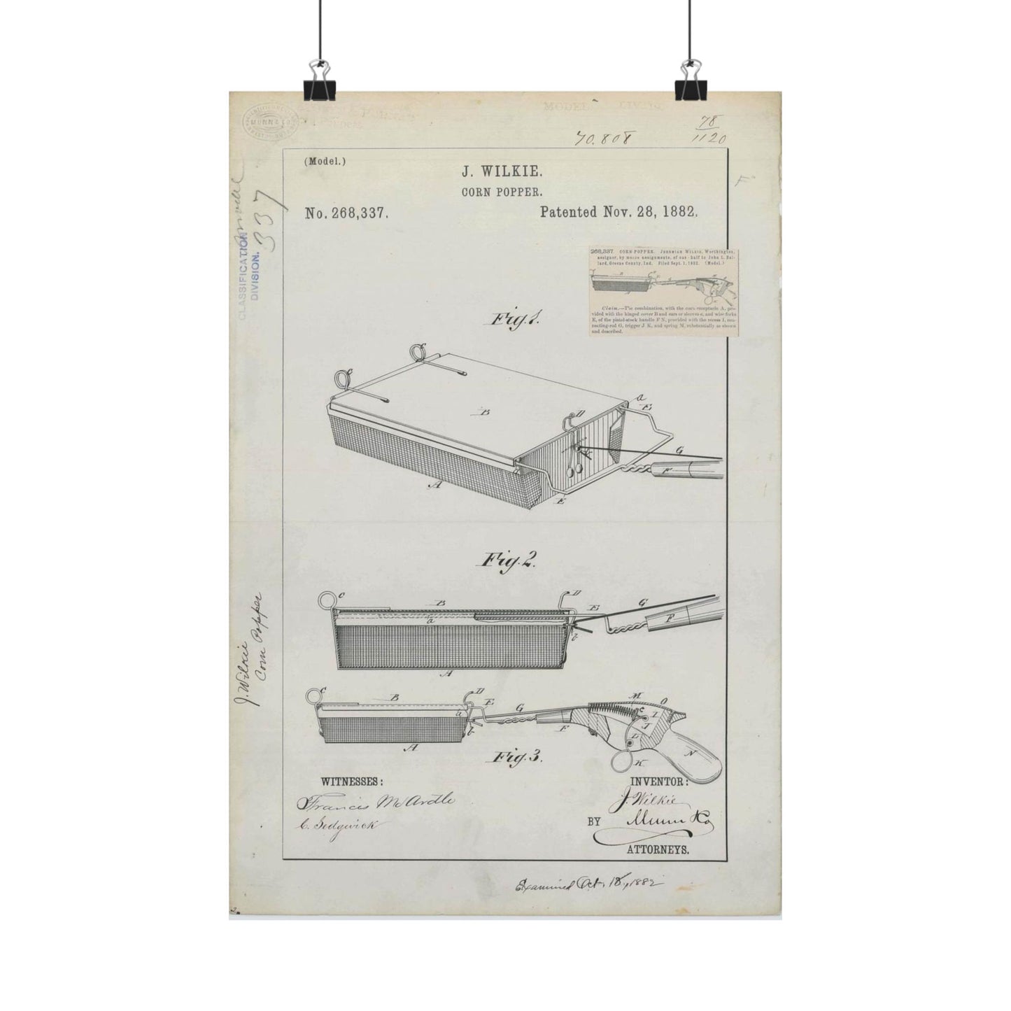 Patent Drawing of Engine - for J. Wilkie's Corn Popper Public domain  image High Quality Matte Wall Art Poster for Home, Office, Classroom