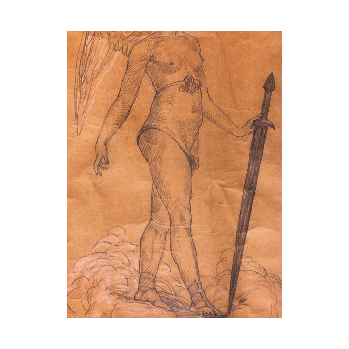 A drawing of an angel holding a sword. Woman breasts sword, beauty fashion. High Quality Matte Wall Art Poster for Home, Office, Classroom