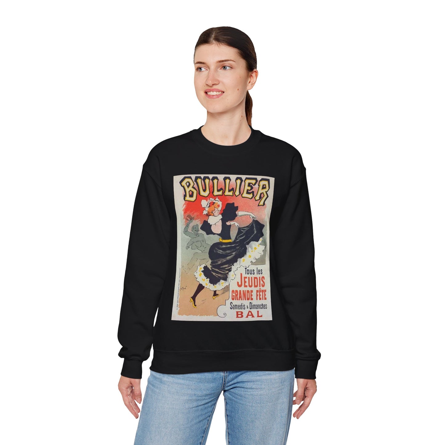 Affiche pour le "Bal Bullier".. Public domain reproduction. Black Heavy Blend Adult Crew Neck SweatShirt
