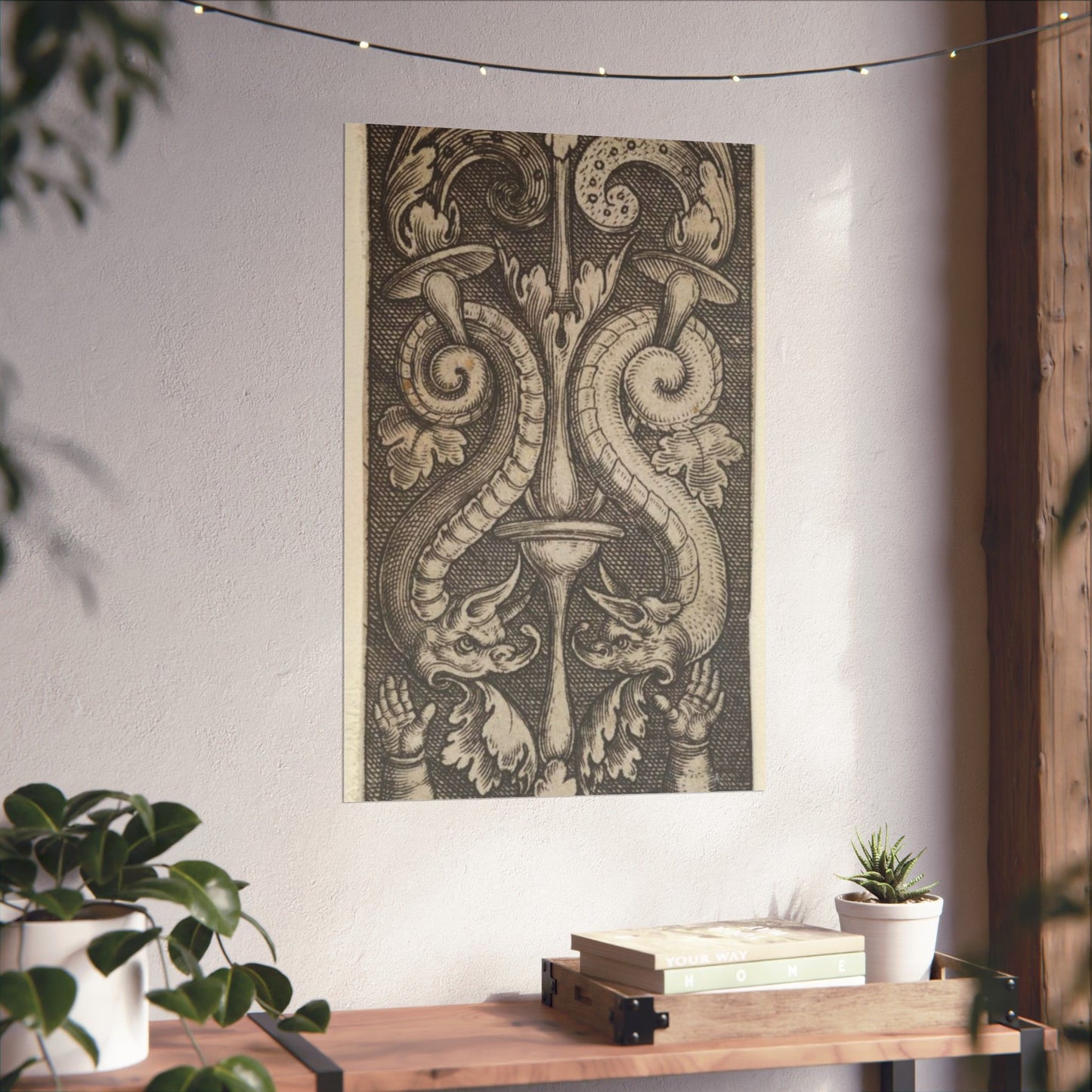 Vertical Panel with a Candelabrum Stemming from a Leaf-Faced Grostesque at Bottom High Quality Matte Wall Art Poster for Home, Office, Classroom