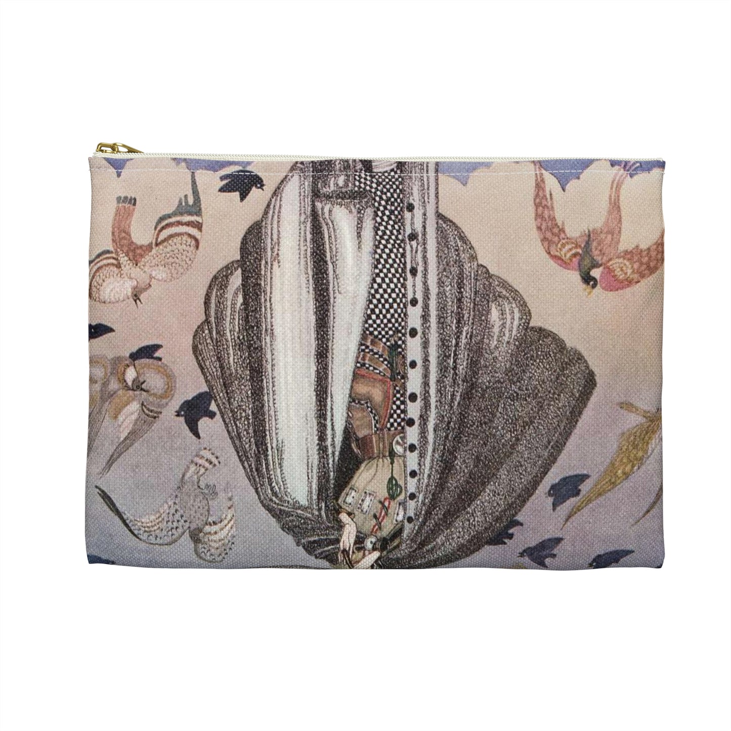 ‘No sooner had he whistled than he heard a whizzing and a whirring from all quarters, and such a large flock of birds swept down that they blackened all the field in which they settled’ (6278219321) Large Organizer Pouch with Black Zipper