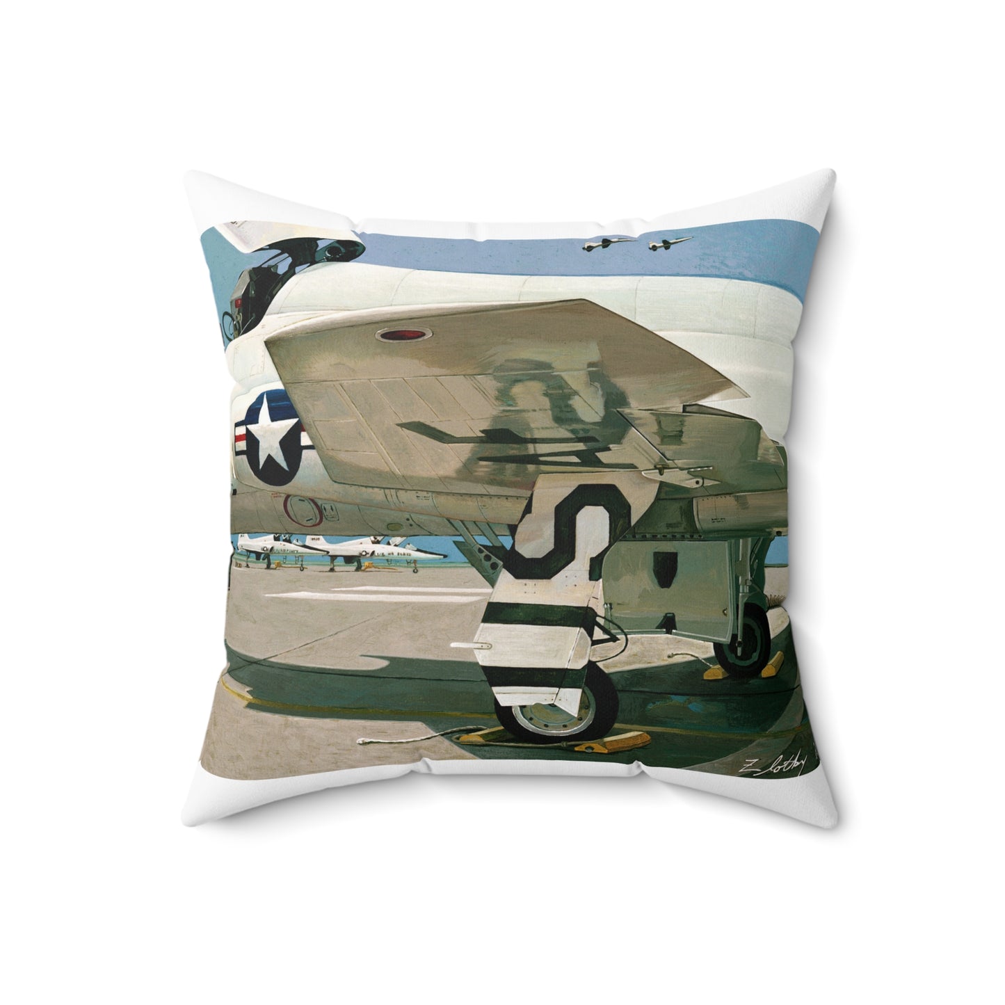 Artwork: "T-38 Flight Line, Vance AFB". Artist: David Zlotky Decorative Accent Square Pillow