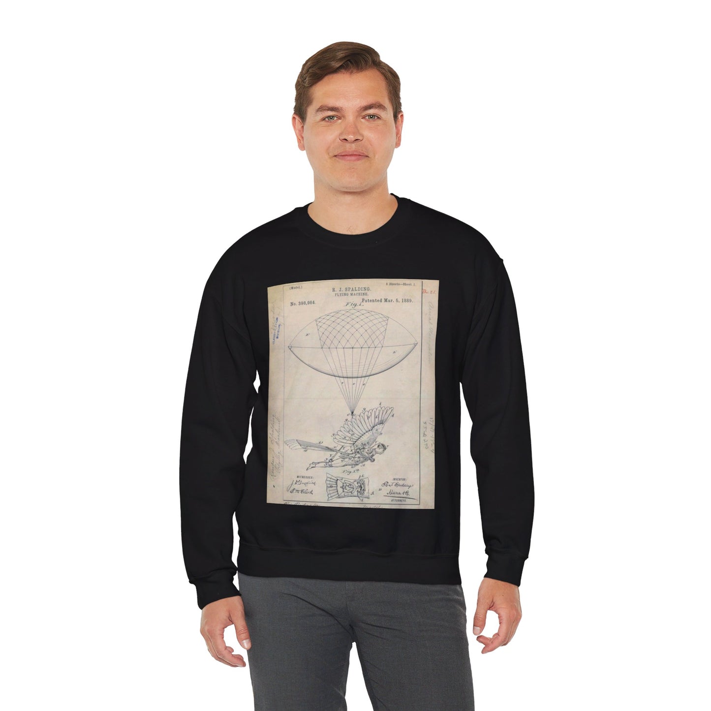 Patent drawing - for R. J. Spalding's Flying Machine Public domain  image Black Heavy Blend Adult Crew Neck SweatShirt