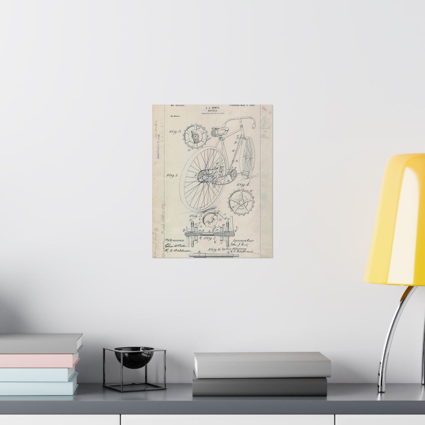 Patent drawing - for J. J. Hentz' Bicycle Public domain  image High Quality Matte Wall Art Poster for Home, Office, Classroom