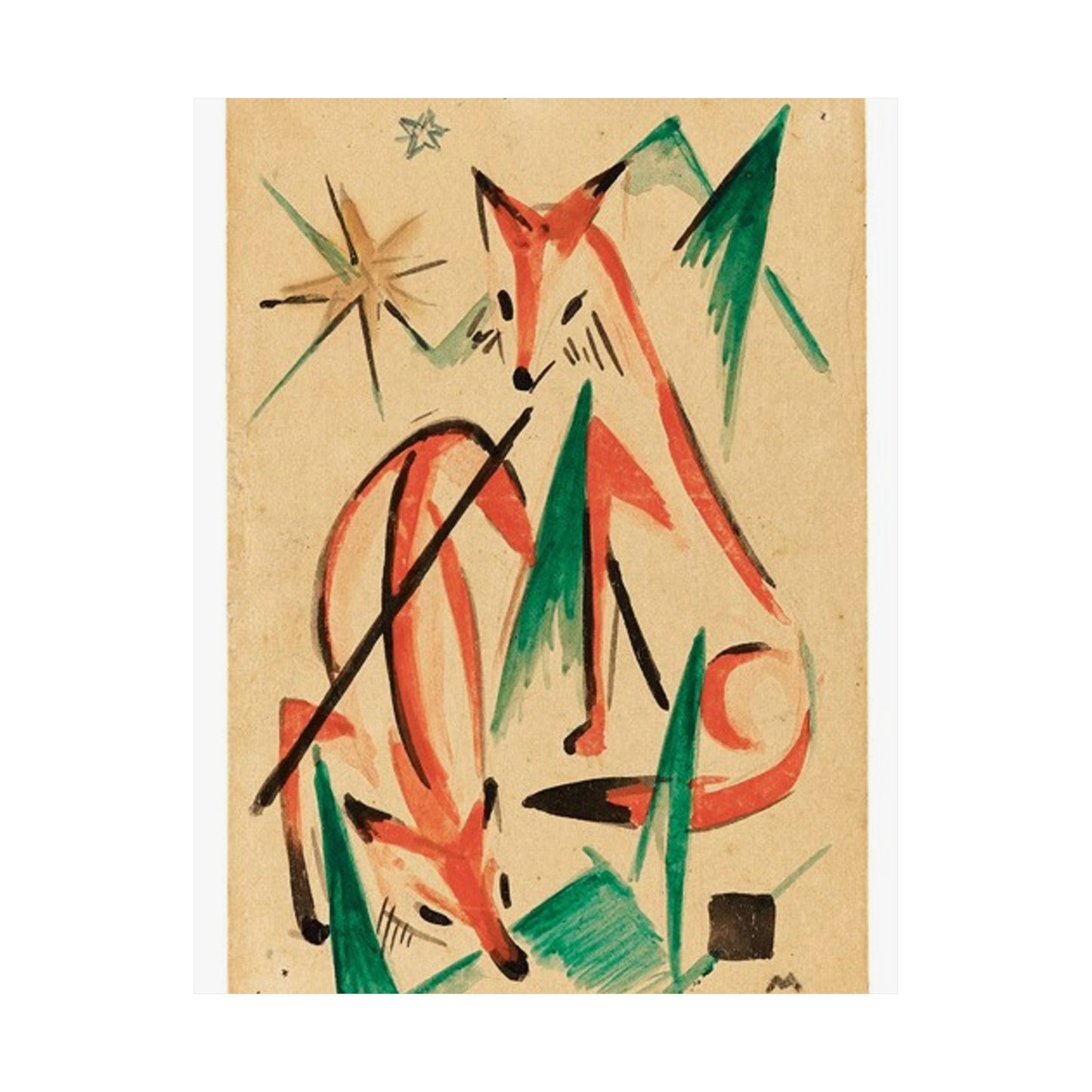 Franz Marc Füchse 1913 - A painting of a fox and a star High Quality Matte Wall Art Poster for Home, Office, Classroom