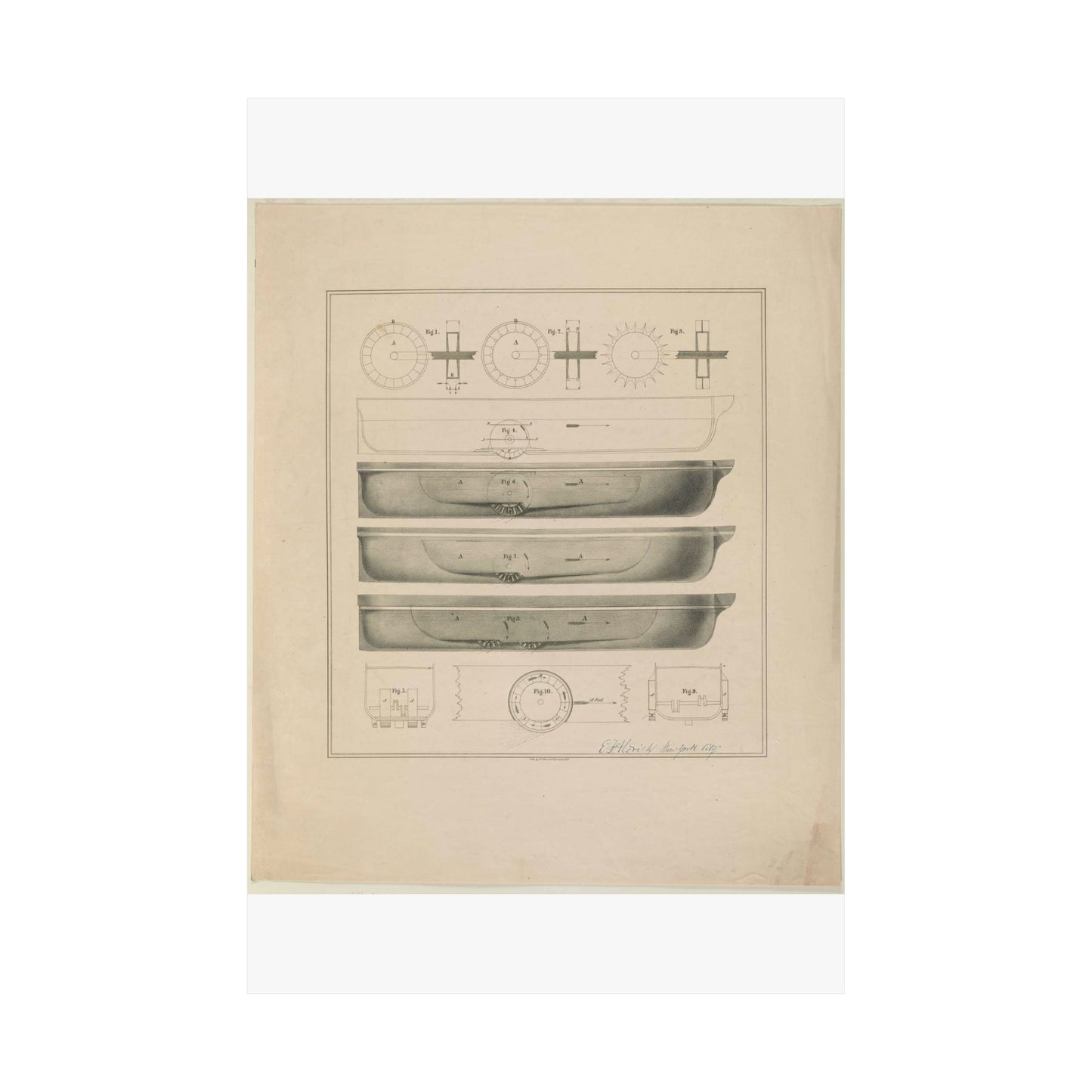 Patent Drawing of Engine - [Design drawings for paddle wheel steamer] / lith. by N. Currier, 2 Spruce St. N.Y. Public domain  image High Quality Matte Wall Art Poster for Home, Office, Classroom