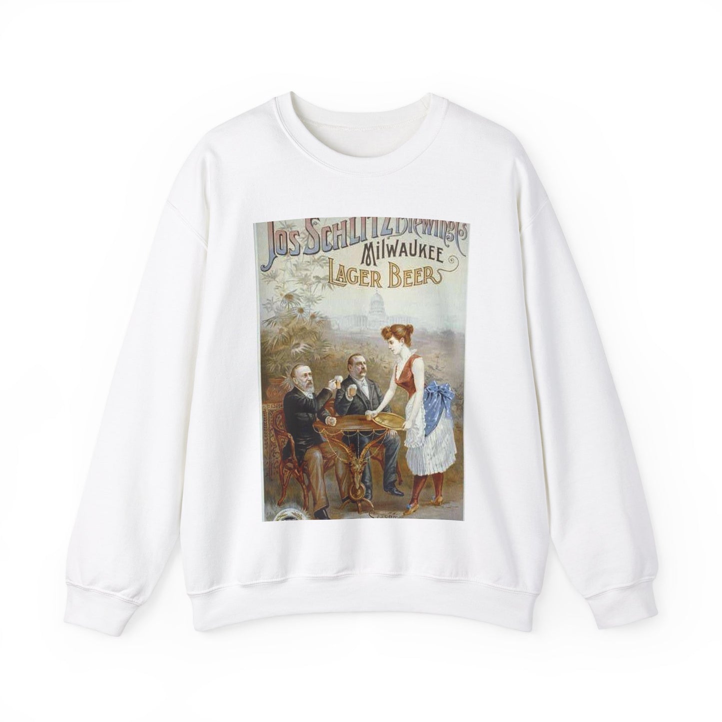 The whole nation enjoys Jos Schlitz Brewing Cos' Milwaukee lager beer White Heavy Blend Adult Crew Neck SweatShirt