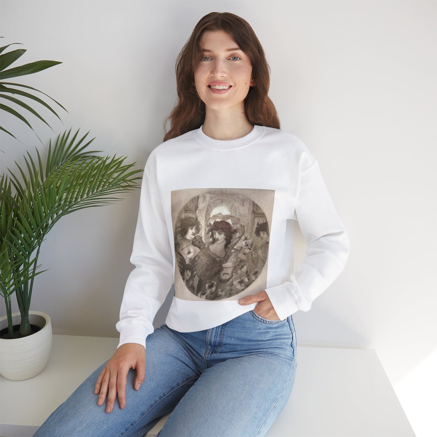 Adoramus Te Beardsley - Public domain portrait drawing  White Heavy Blend Adult Crew Neck SweatShirt