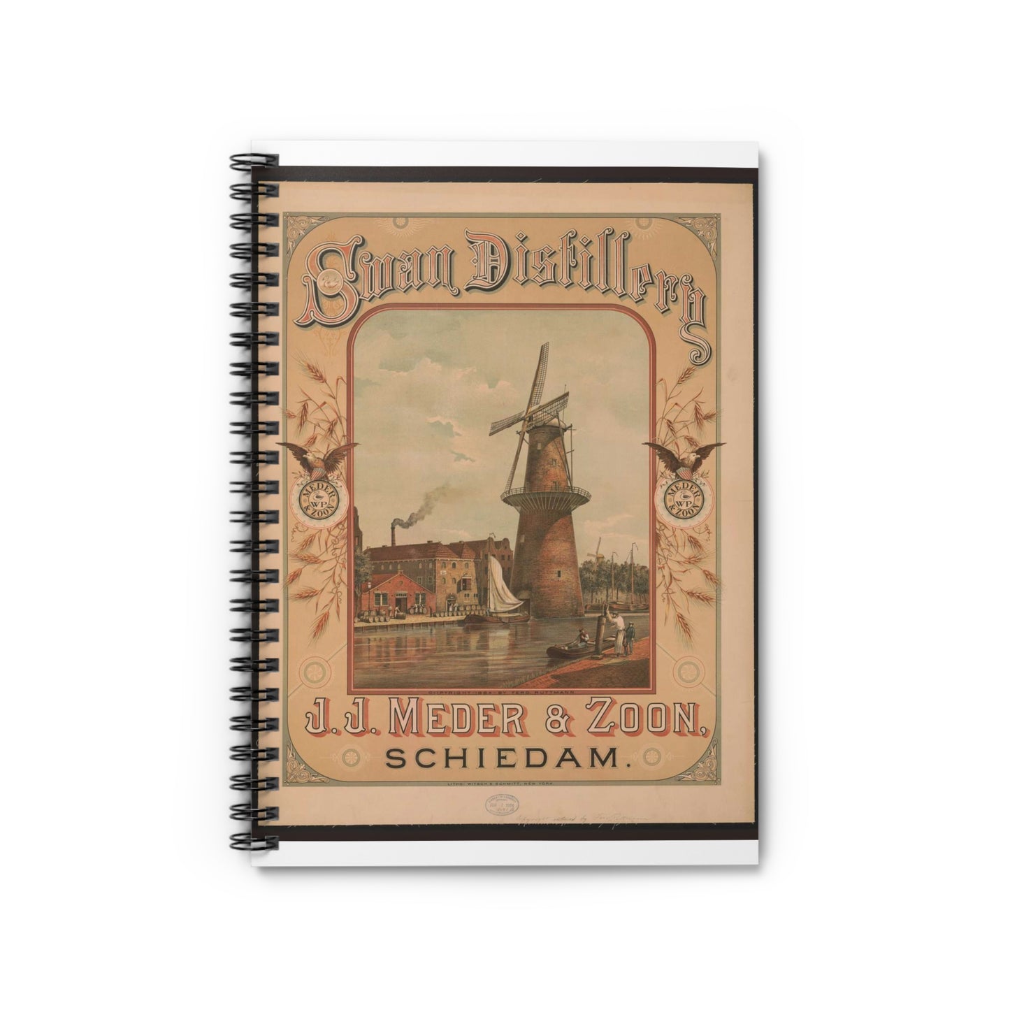 Swan Distillery, J.J. Meder & Zoon, Schiedam Spiral Bound Ruled Notebook with Printed Cover