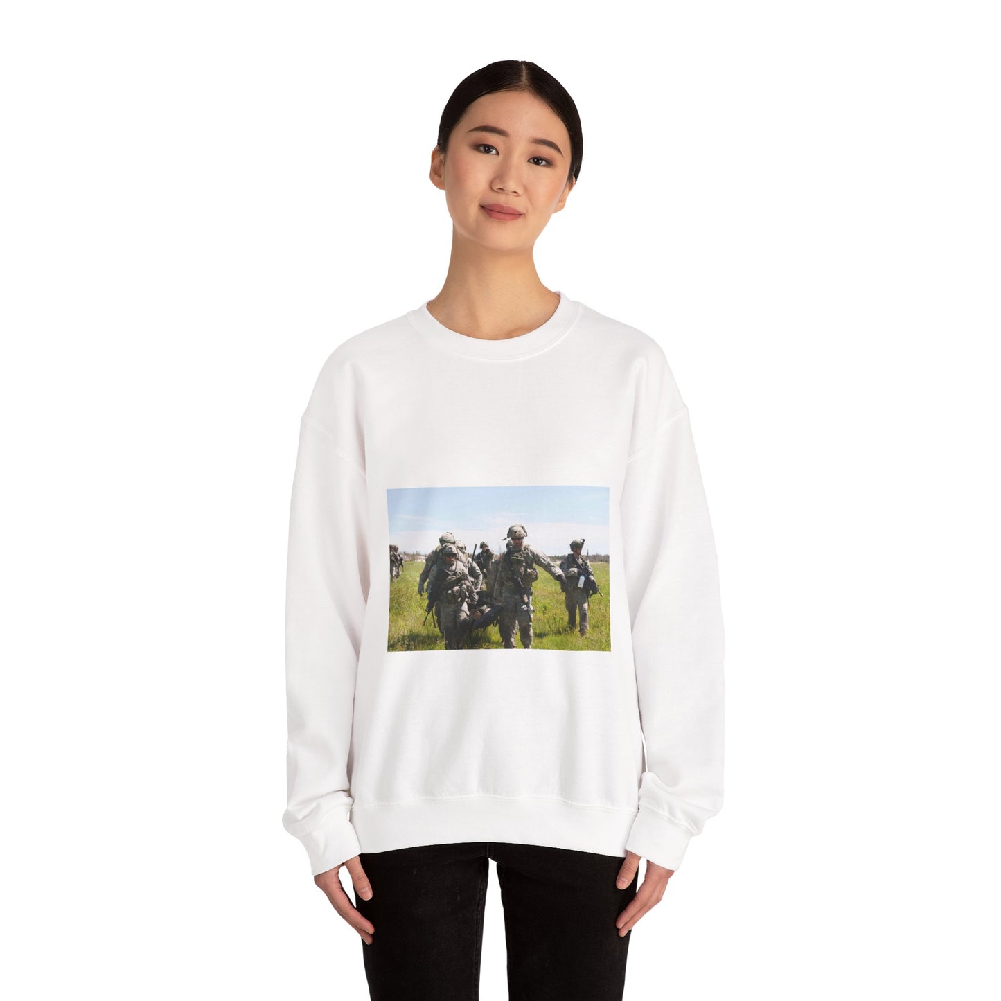 U.S. Army Sgt. Sean Fernandes (right), team leader, White Heavy Blend Adult Crew Neck SweatShirt