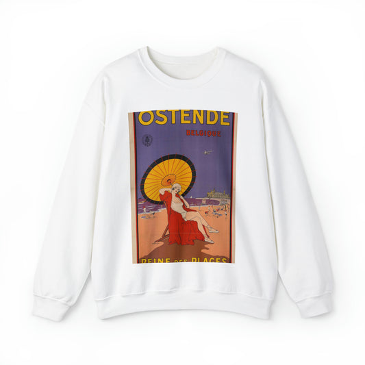 Ostende Belgique - Reine des Plages White Heavy Blend Adult Crew Neck SweatShirt