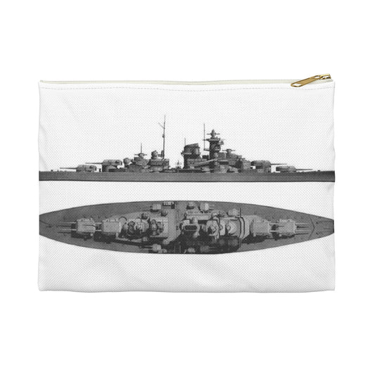 Battleship Tirpitz drawing Large Organizer Pouch with Black Zipper