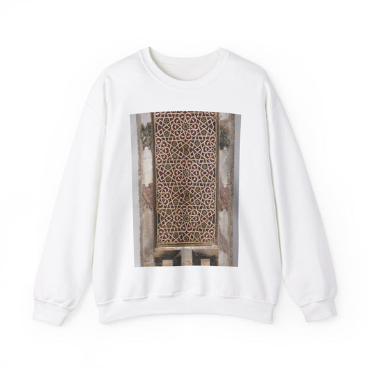 Wall Panel with Geometric Interlace White Heavy Blend Adult Crew Neck SweatShirt