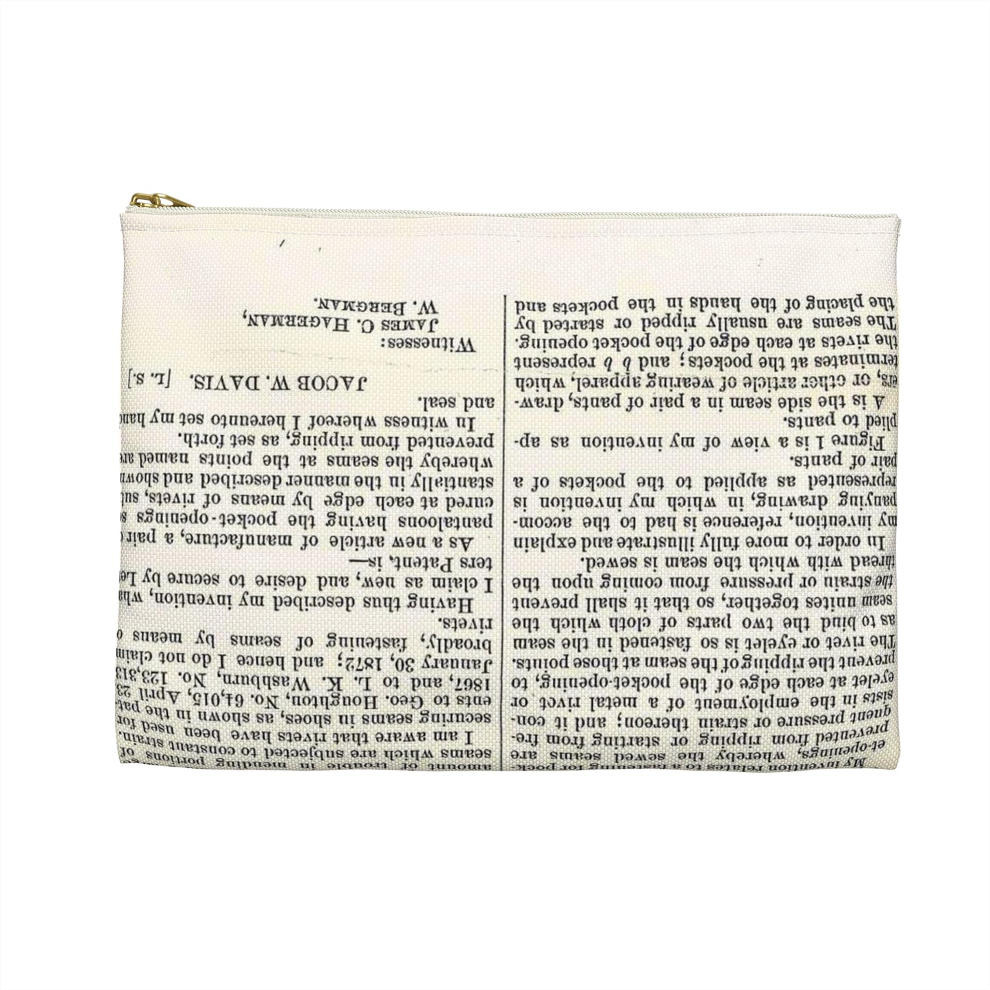 Patent Case File No. 139,121, Improvement in Fastening Pocket Openings, Inventor- Jacob W. Davis - DPLA - afb017b06366ded5b3d9735cb413b735 (page 29) Large Organizer Pouch with Black Zipper