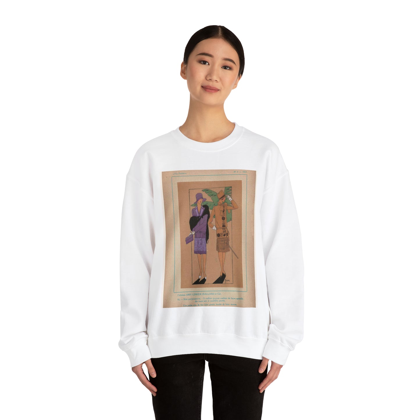 Très Parisien, 1927, No. 3, Pl. 15: Créations AMY LINKER (BALLARD et Cie) - SUR LA CROISETTE White Heavy Blend Adult Crew Neck SweatShirt