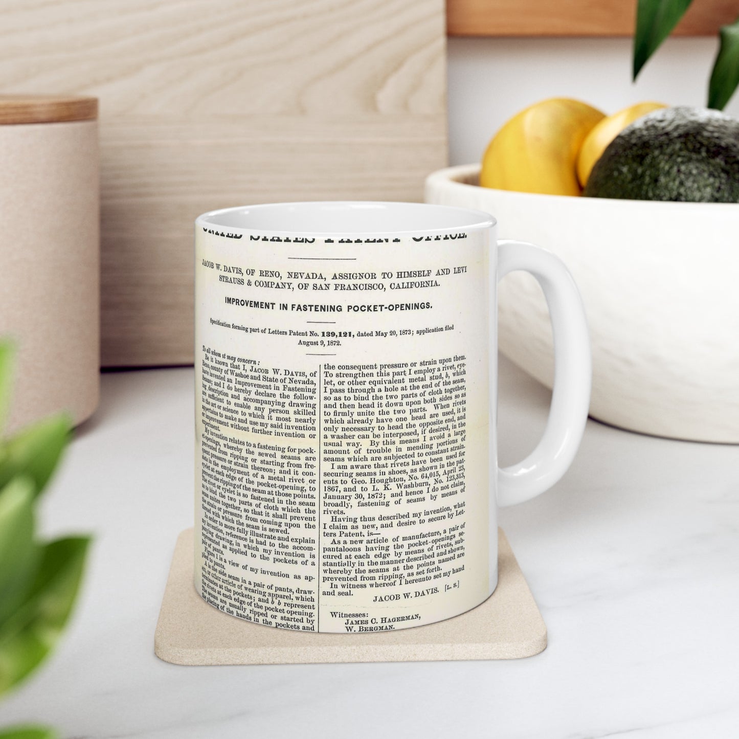 Patent Case File No. 139,121, Improvement in Fastening Pocket Openings, Inventor- Jacob W. Davis - DPLA - afb017b06366ded5b3d9735cb413b735 (page 29) Beautiful Novelty Ceramic Coffee Mug 11oz