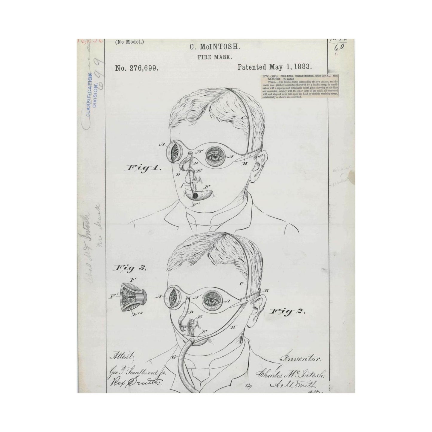 Patent drawing - for C. McIntosh's Fire Mask Public domain  image High Quality Matte Wall Art Poster for Home, Office, Classroom