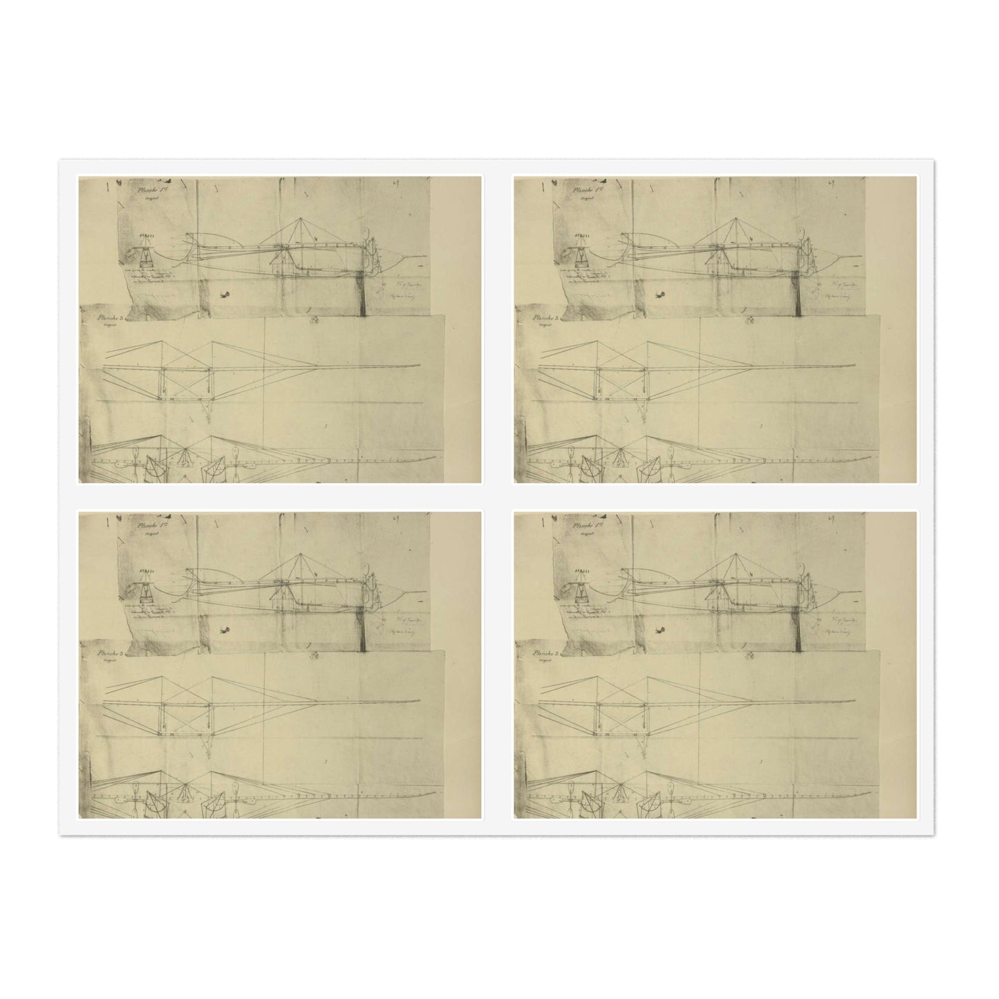 Patent drawing - Planche I et II du brevet n° 111.574 pris en France le 16 février 1876, par Penaud et Gauchot, pour «Un aéro-plane ou appareil aérien volant». Public domain  image Laminated UV Protective Vinyl Stickers