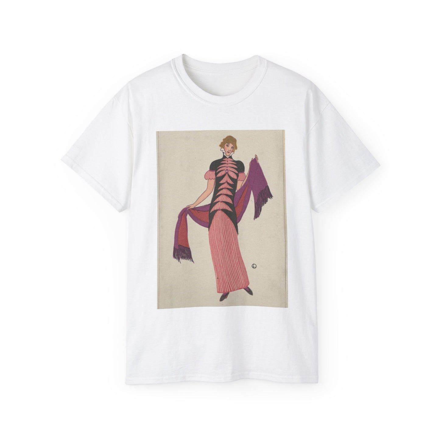 Fashion (Mode) - Victorian era public domain image White T-Shirt Gildan 2000 Cotton Unisex