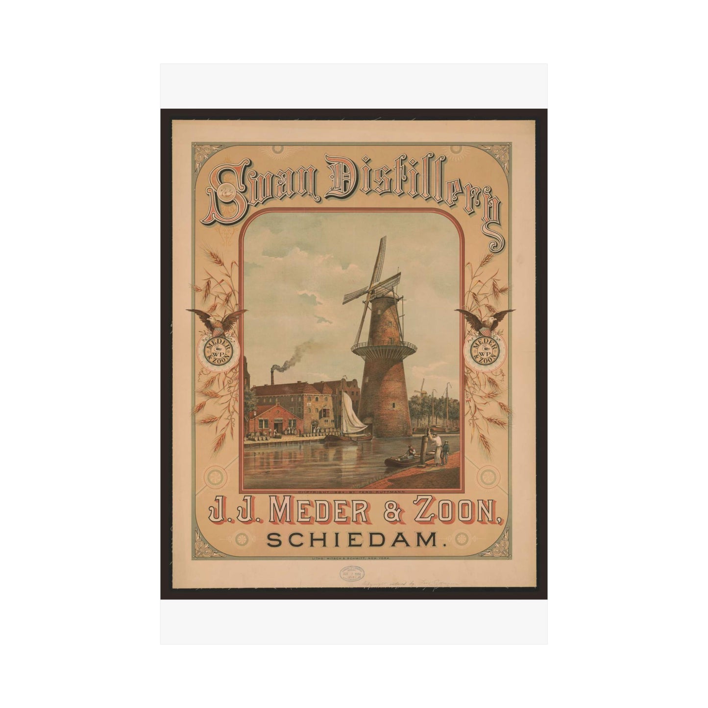Swan Distillery, J.J. Meder & Zoon, Schiedam High Quality Matte Wall Art Poster for Home, Office, Classroom