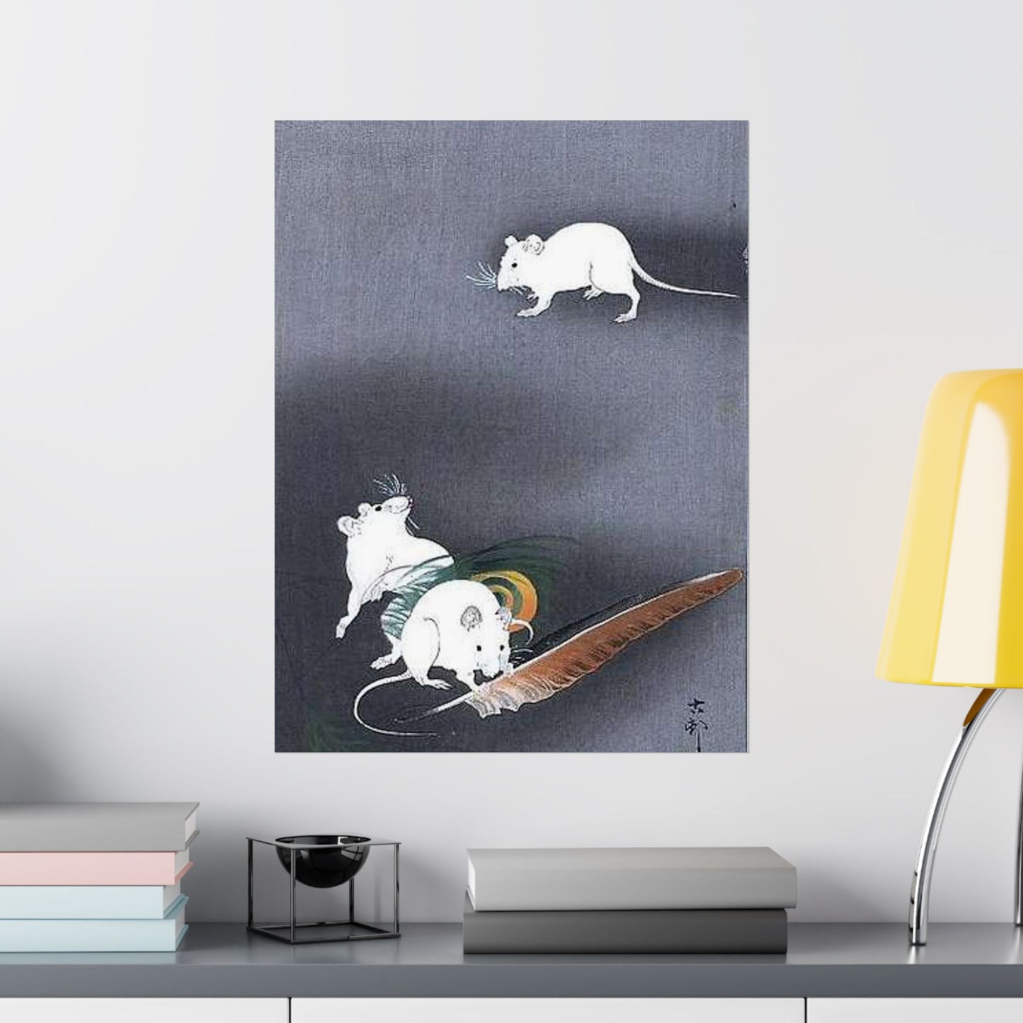 A drawing of 3 mice, Ohara Koson High Quality Matte Wall Art Poster for Home, Office, Classroom