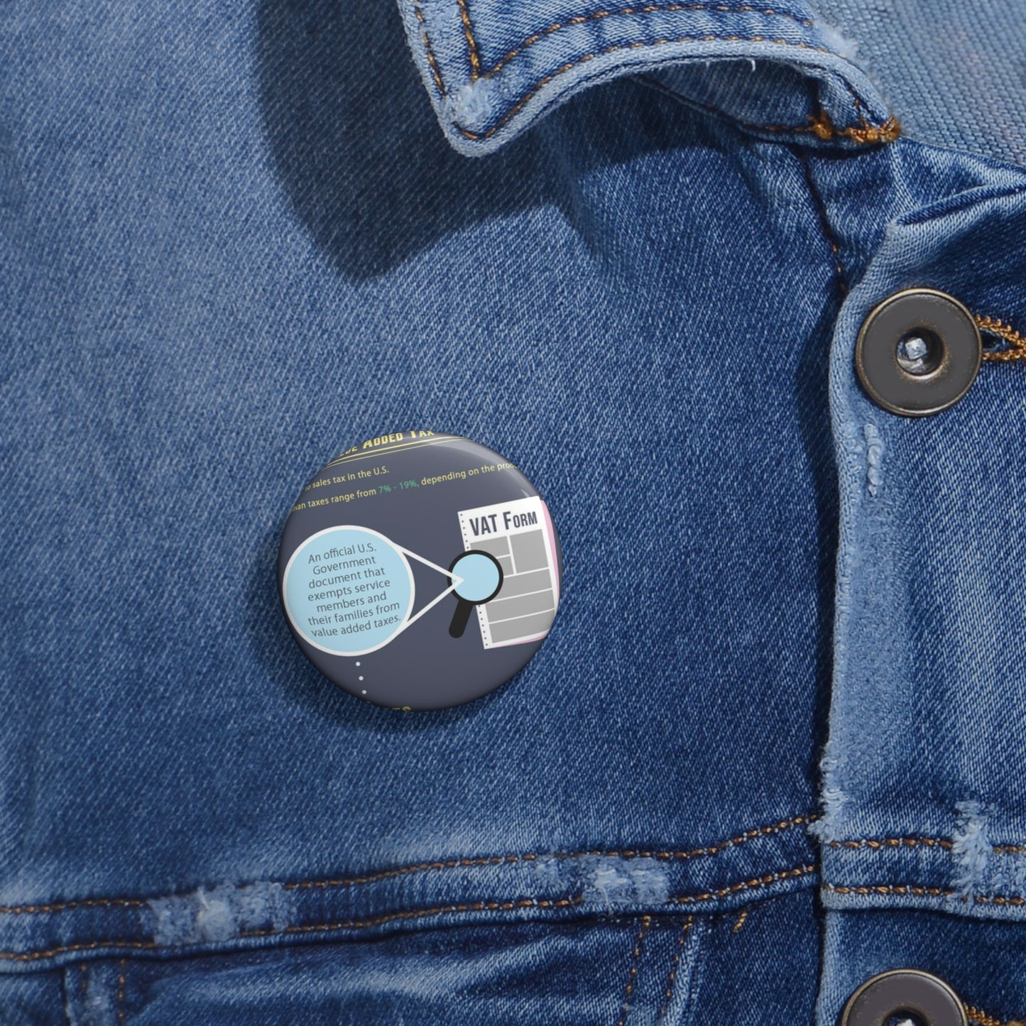 What is VAT? - A poster with a lot of different things on it Pin Buttons with Crisp Design