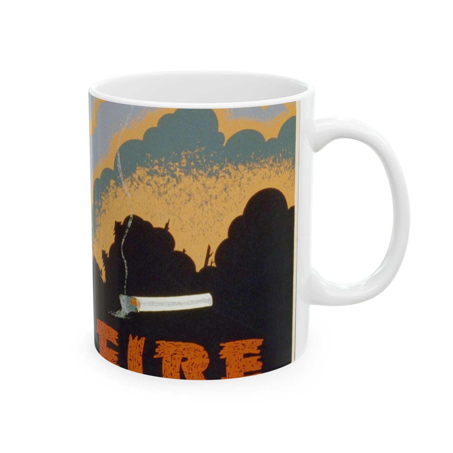 Fire wrecks a forest, Art Deco Poster Beautiful Novelty Ceramic Coffee Mug 11oz