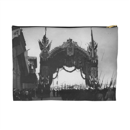 Triumphal gate built for a Visit of the Italian King Victor Emmanuel III to Russia, 1902. Large Organizer Pouch with Black Zipper