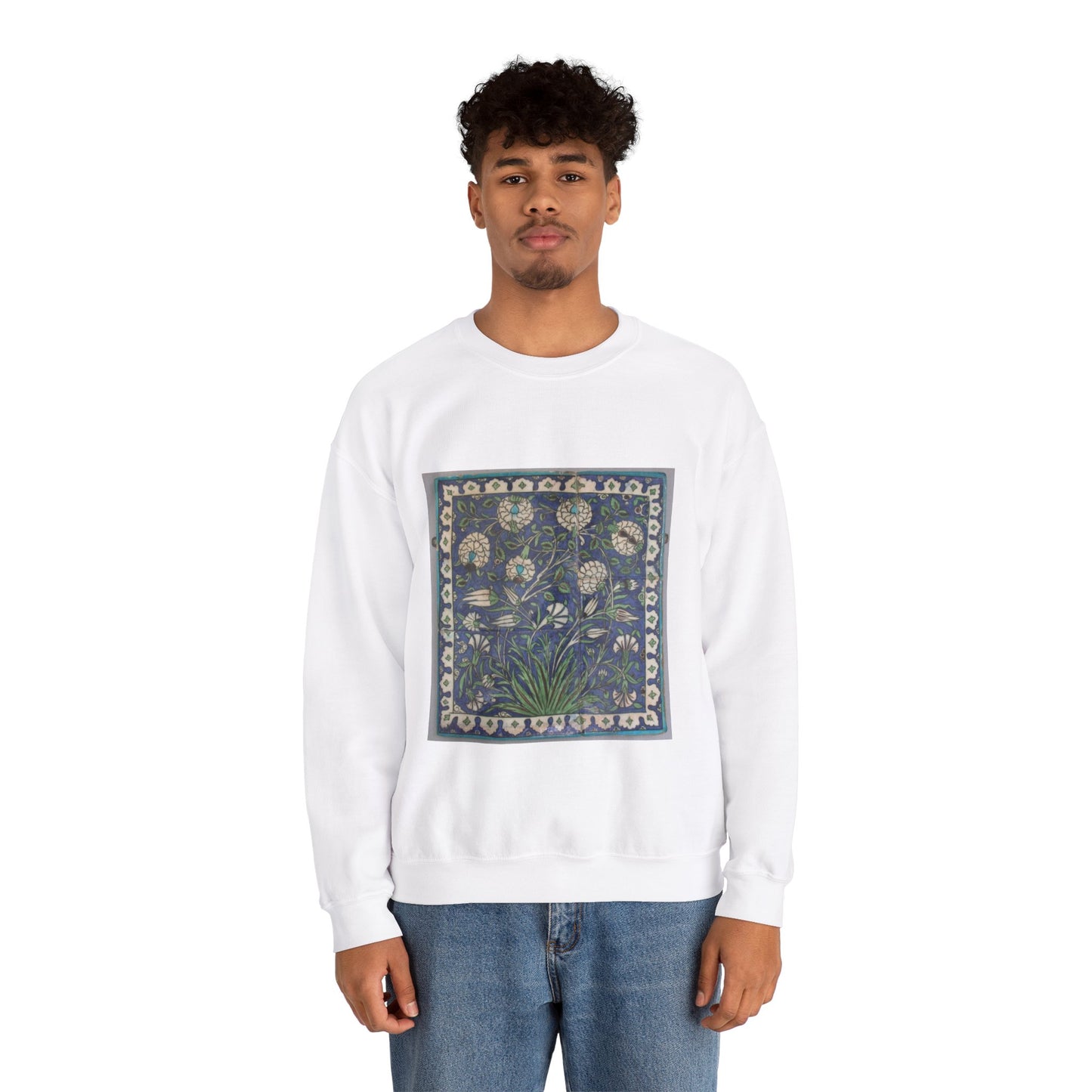 Tile Panel, 15th century - Public domain photo of museum object White Heavy Blend Adult Crew Neck SweatShirt