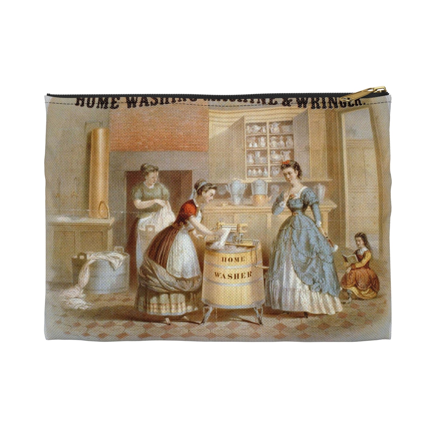 Home washing machine & wringer - A painting of a woman washing a child in a kitchen Large Organizer Pouch with Black Zipper