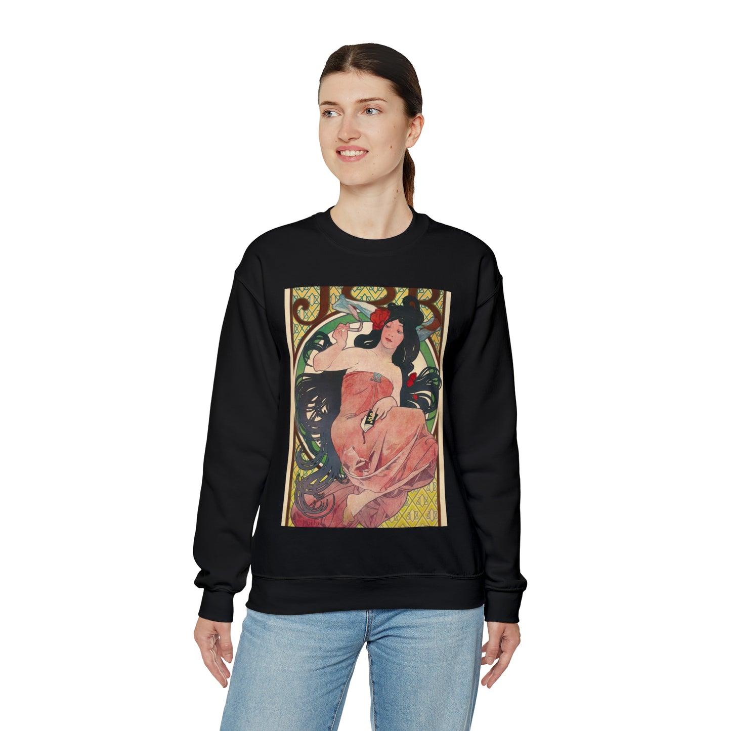 Alphonse Mucha - Job - Google Art Project Black Heavy Blend Adult Crew Neck SweatShirt