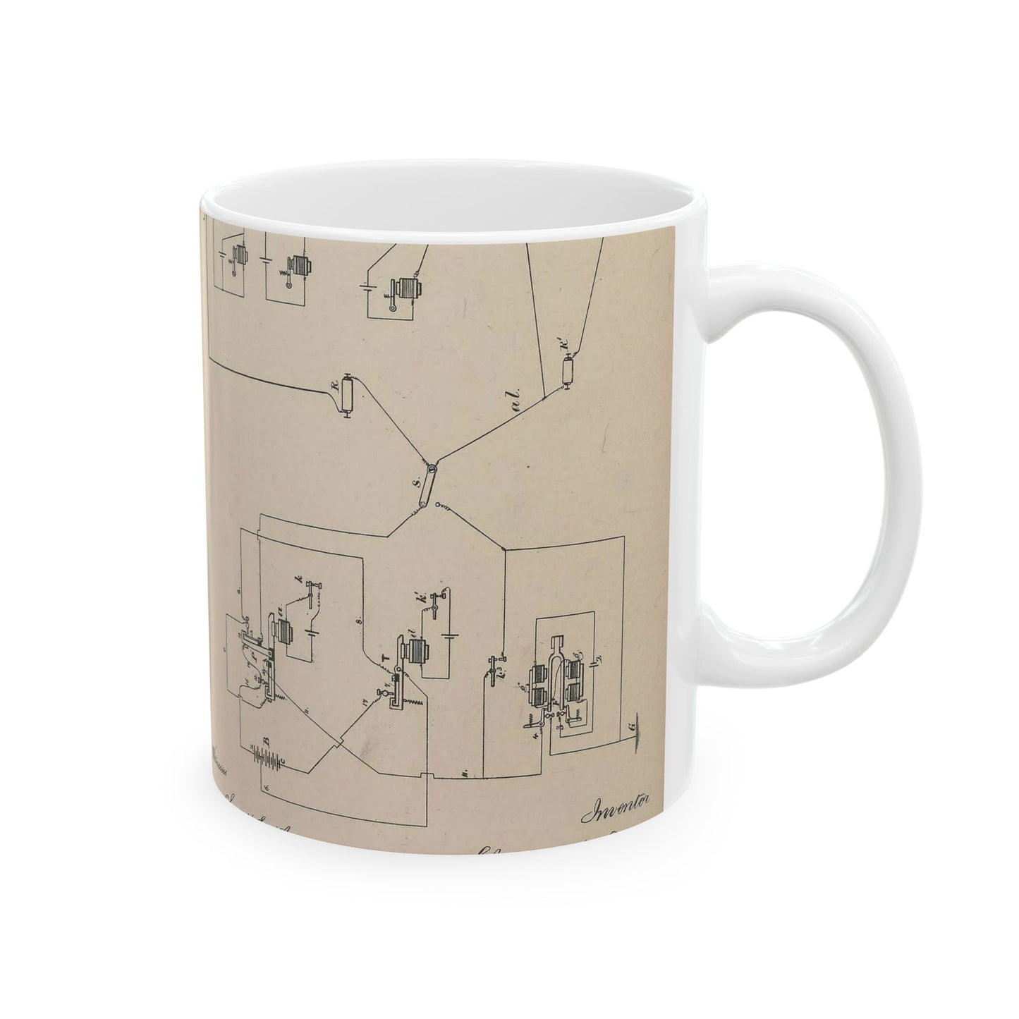 Patent Drawing of Engine - Collection of United States patents granted to Thomas A. Edison, 1869-1884 (1869) (14756348232) Public domain  image Beautiful Novelty Ceramic Coffee Mug 11oz