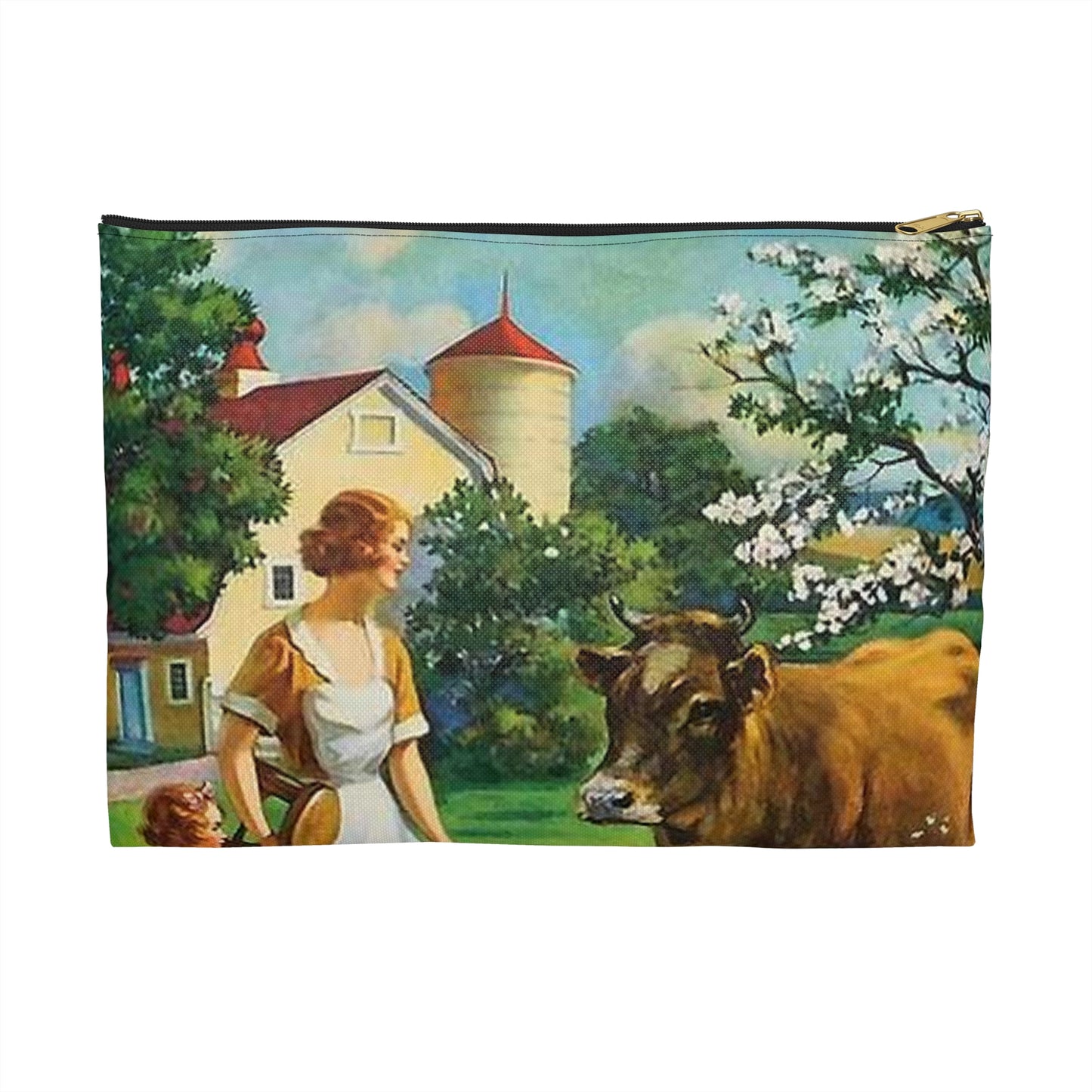 A Milking We Will Go, painting by Edward Mason Eggleston Large Organizer Pouch with Black Zipper