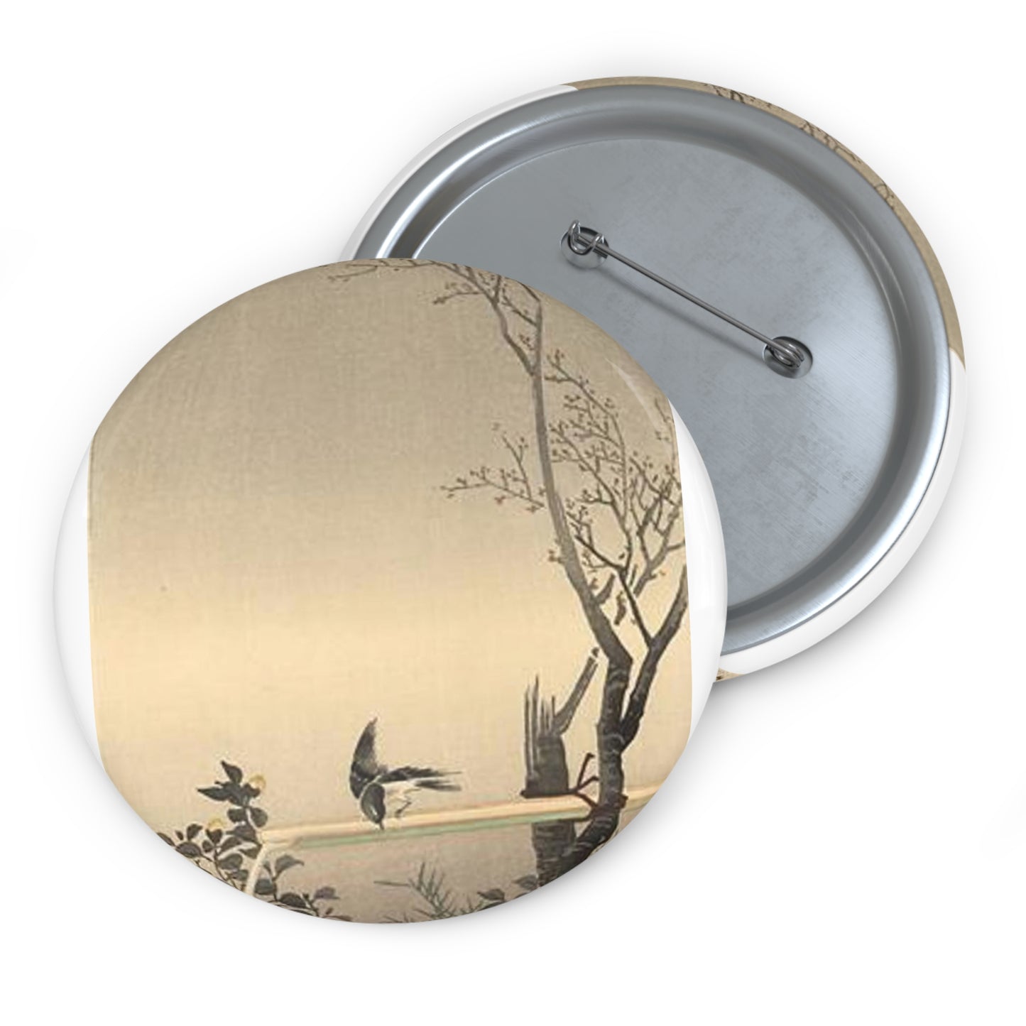 Koson - stonechat, Ohara Koson Pin Buttons with Crisp Design