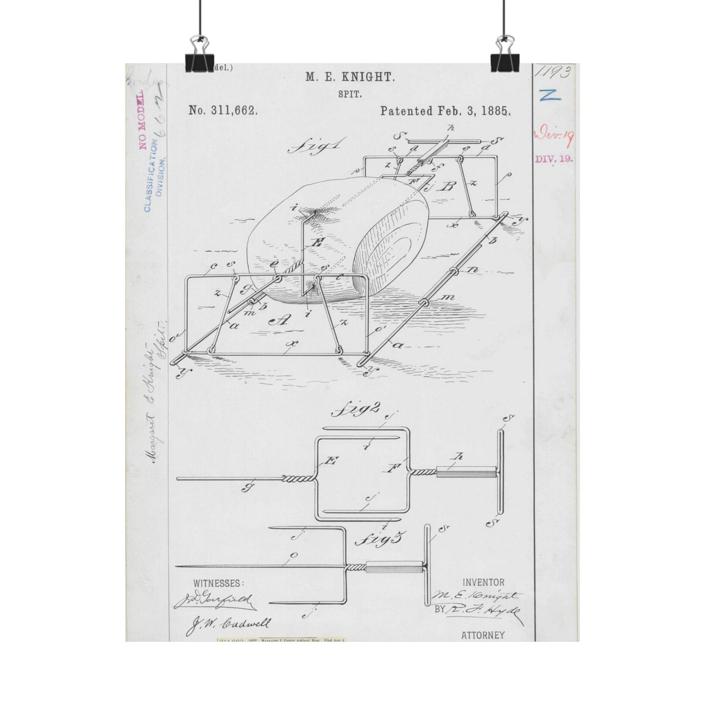 Patent drawing - for M. E. Knight's Spit Public domain  image High Quality Matte Wall Art Poster for Home, Office, Classroom